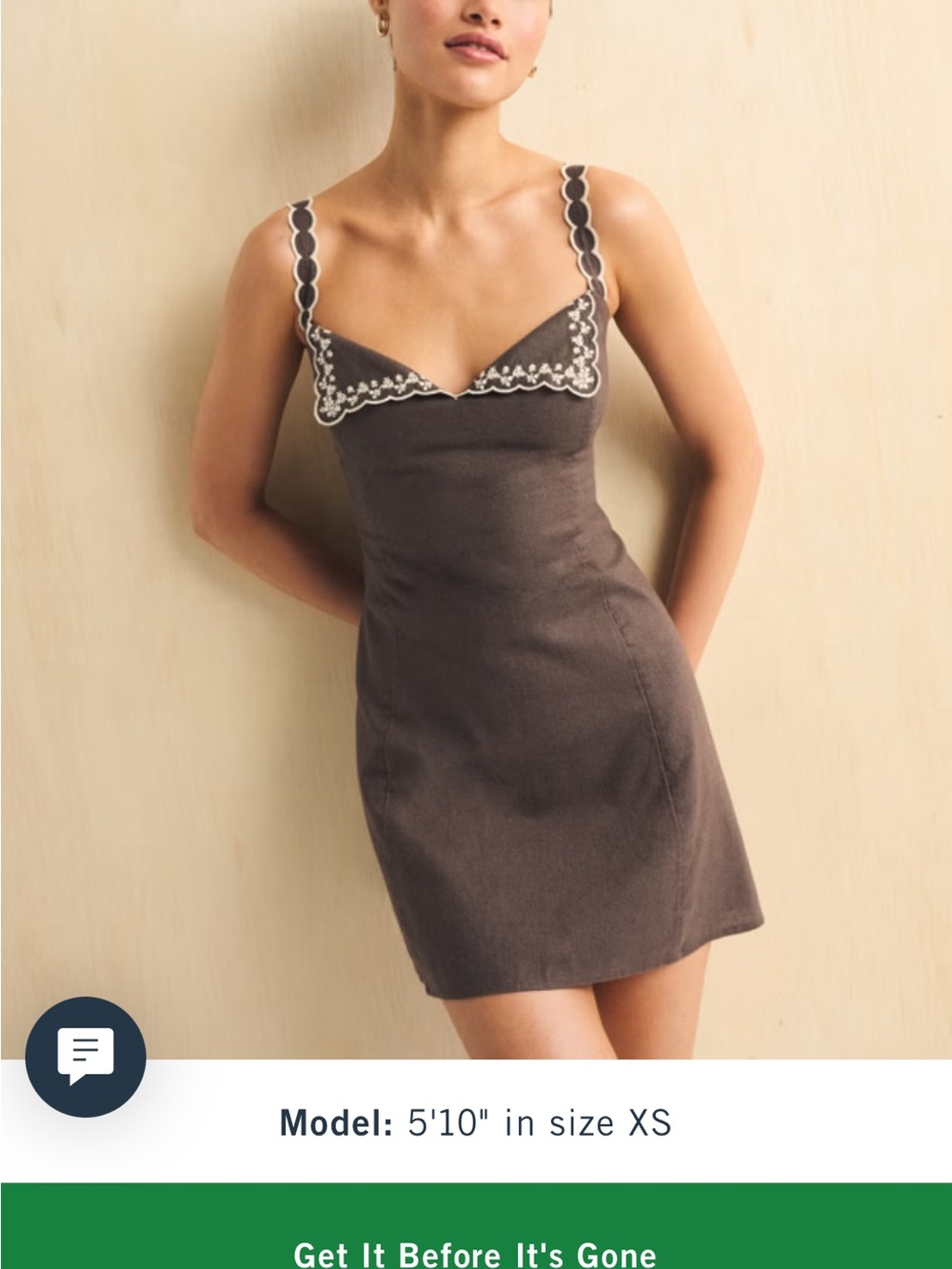 Abercrombie & Fitch Brown Scalloped-Trim Slip Dress